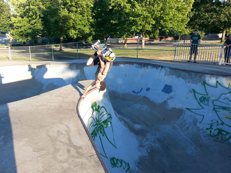 Jamie Jacobson planting one at Churchill Skatepark.