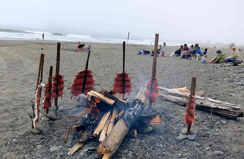 Salmon cooked on the beach