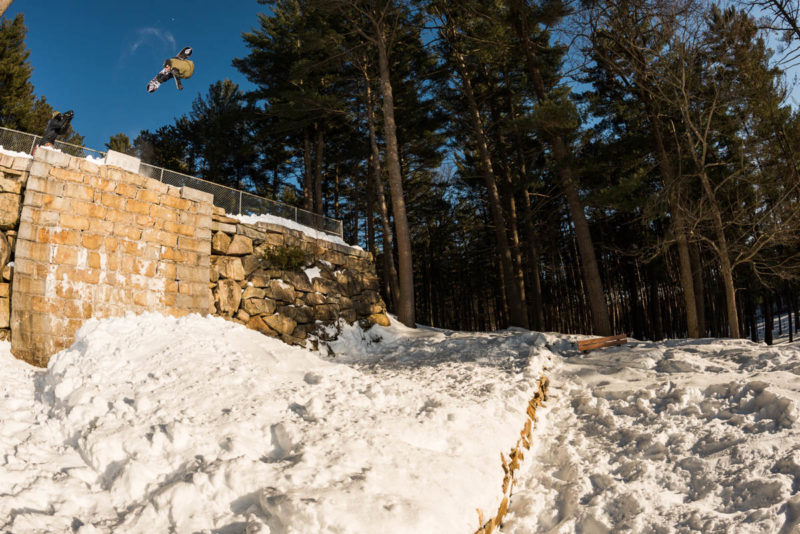 Erik upside down over an East Coast "back COUNTY" cliff drop.