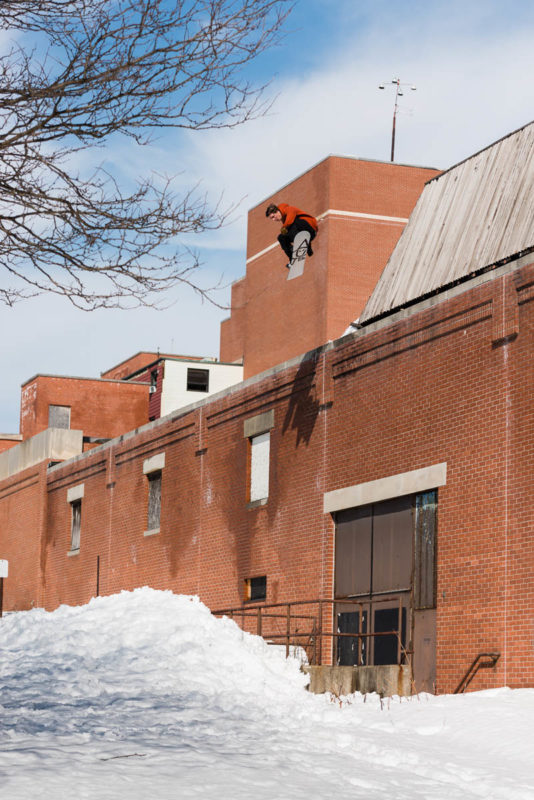 Erik's ender. Board jam double story sender, over the stair case death pit. Gnarly.