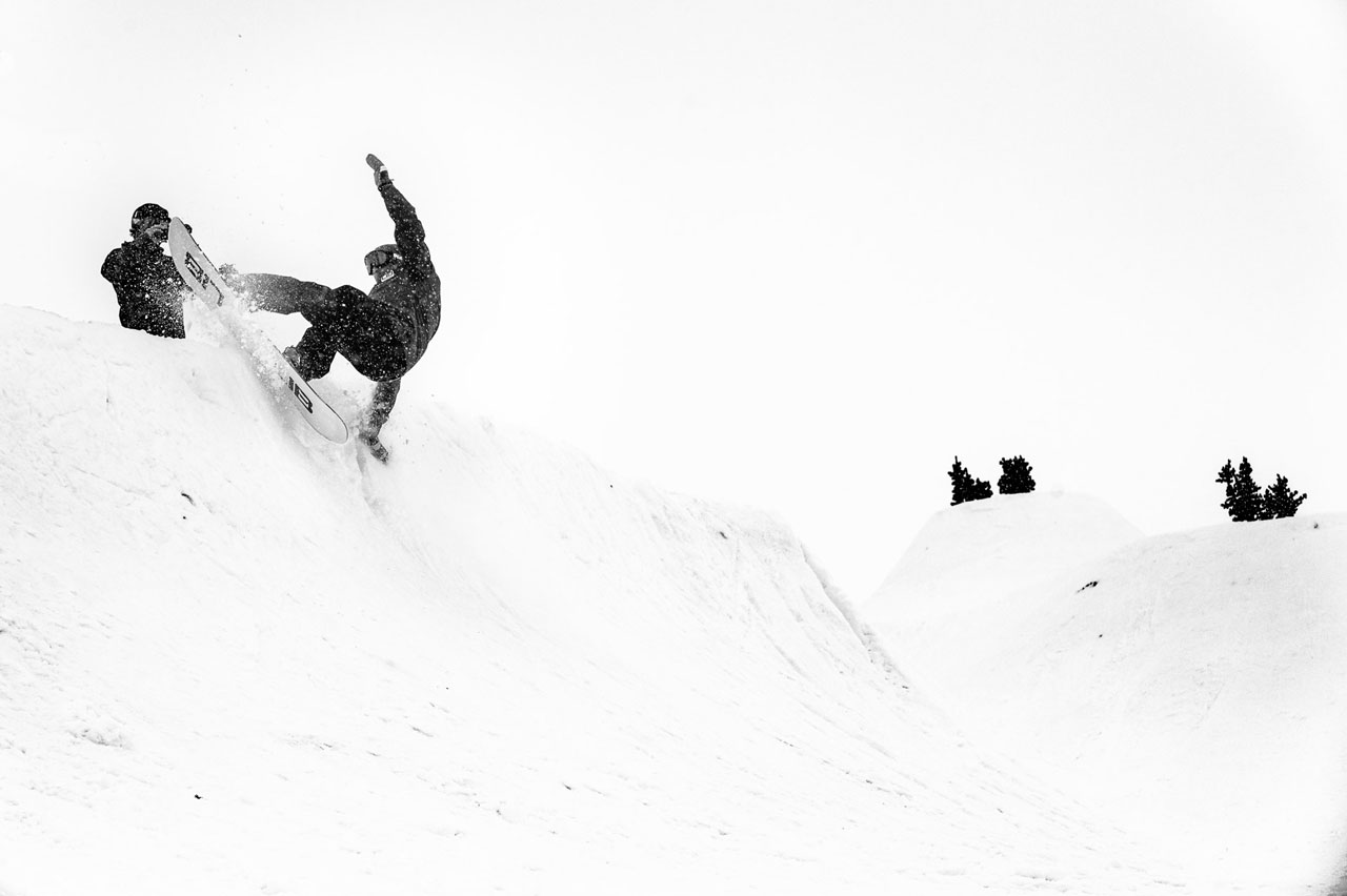 Pete Saari switch layback on the Lib Tech Double Dip snowboard