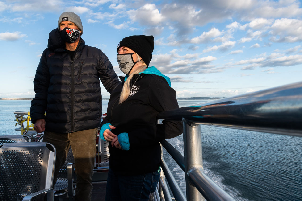 Orca Conservancies Tamara Kelley and Lib Co-Founder Mike Olson out on the Salish Sea