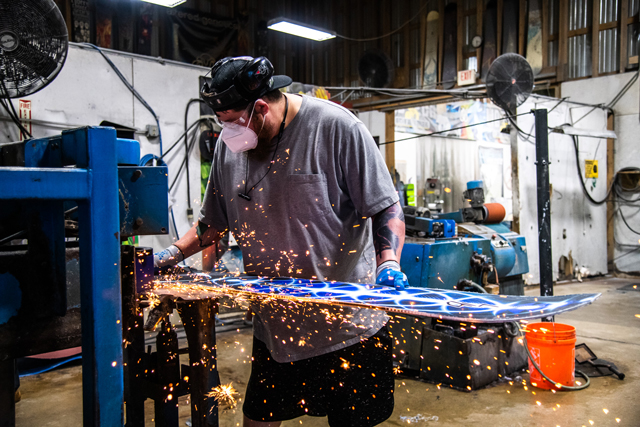 Tim McCabe grinding snowboard edge