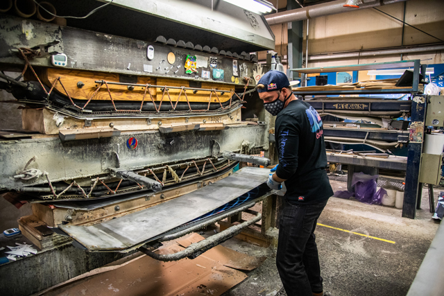 Travis Rice unveiling a freshly built Lib Tech Orca snowboard